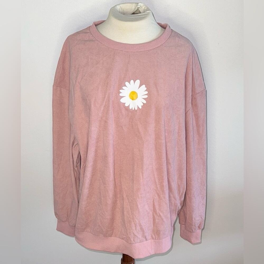 *6/$35* Pink Daisy Corduroy Sweatshirt Large New Without Tags